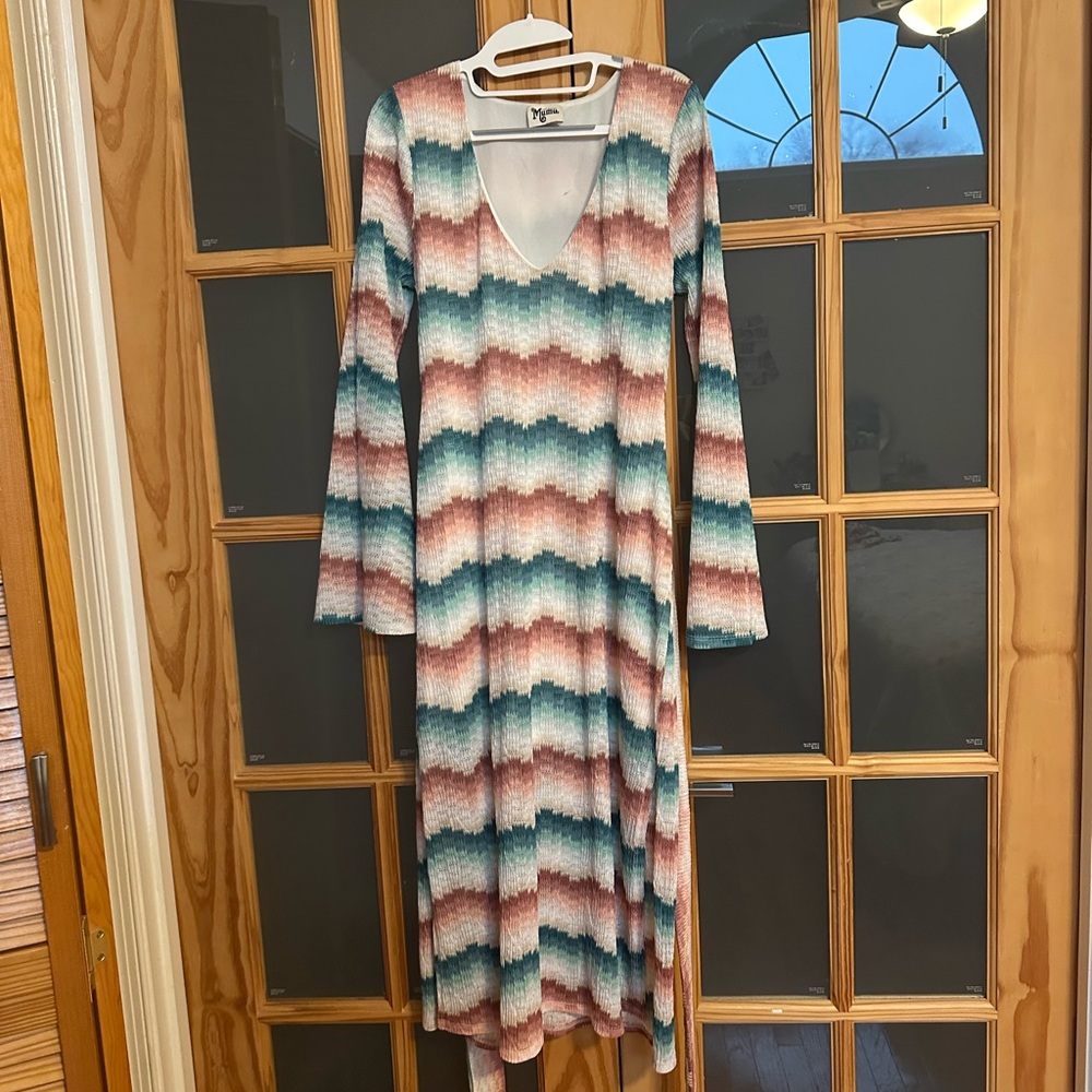 Multicolor Striped V-Neck Maxi Dress